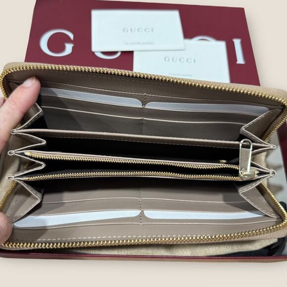 Gucci GG Shadow Continental Long Wallet Taupe Brown Logo Zip-around - Picture 3 of 9